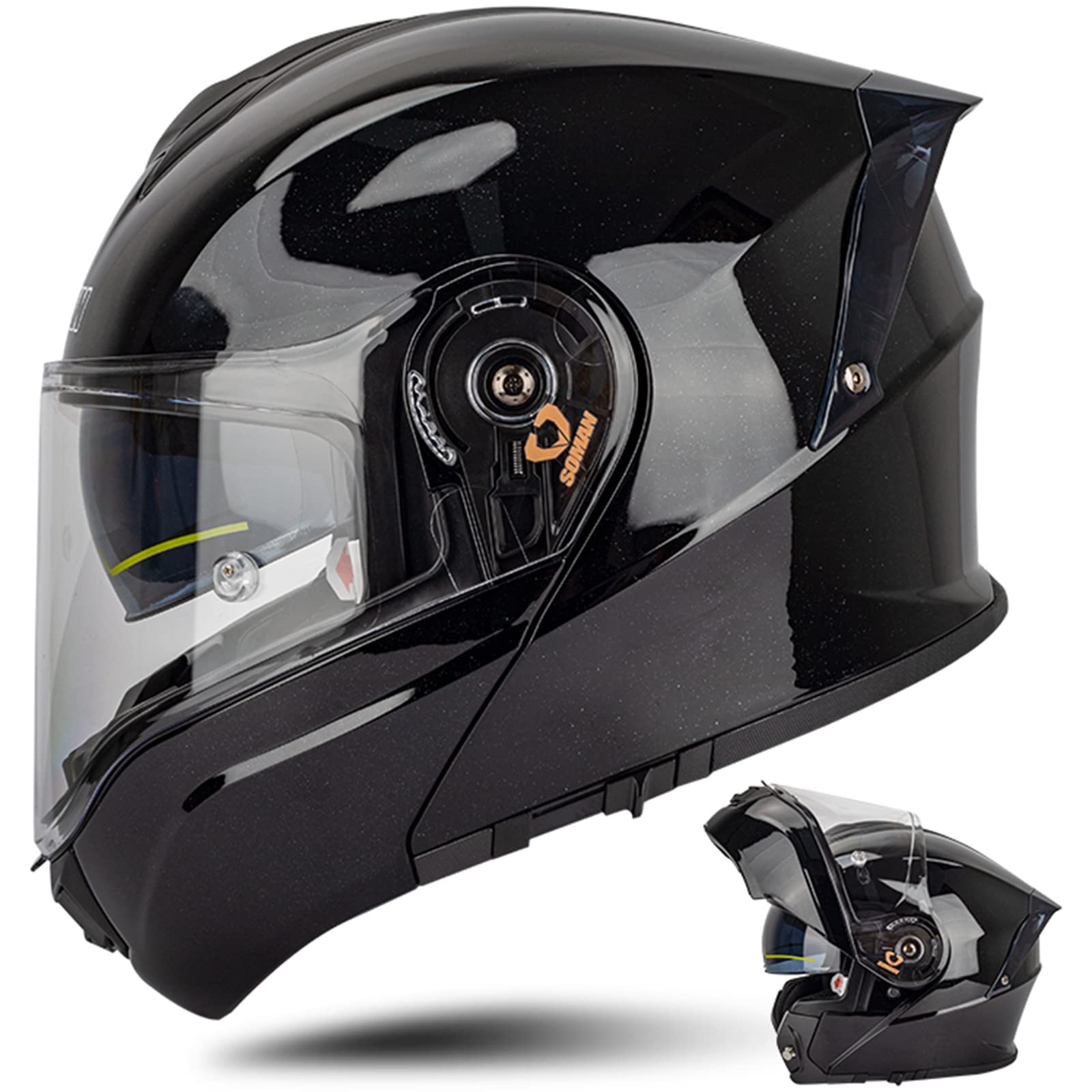 Casque Moto Homme Femme Casque Moto Modulable avec Double Visière Dot/ECE Homologué Casques de Moto Intégral Casque de Scooter, Brillant Noir-4XL(67~68cm)