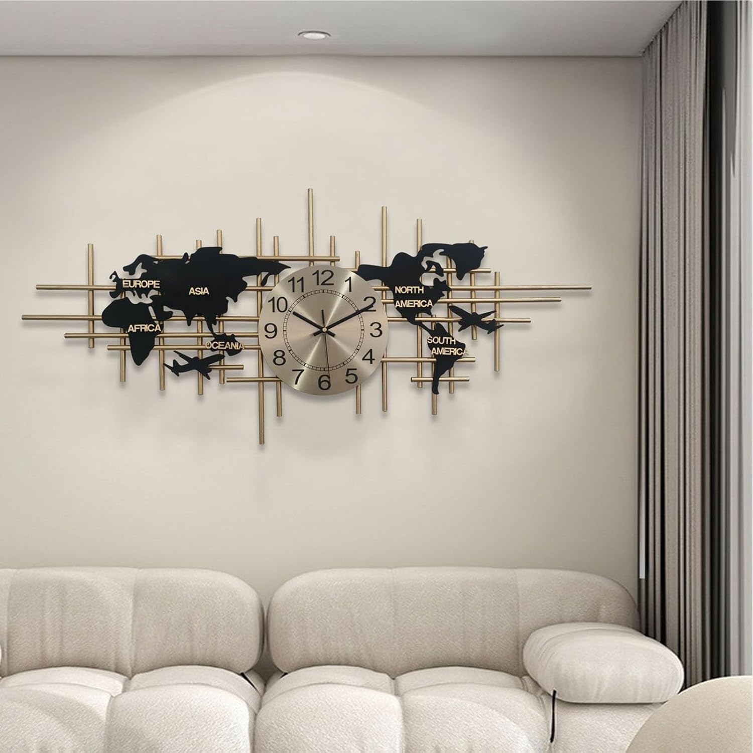 Large Decorative Metal Wall Clock for Living Room, 37.8 Inch Modern Wall Clocks for Bedroom Kitchen Office Home, Handmade Iron Frameless Wall Clock,Battery Operated, Silent Non Ticking (Black(46inch))