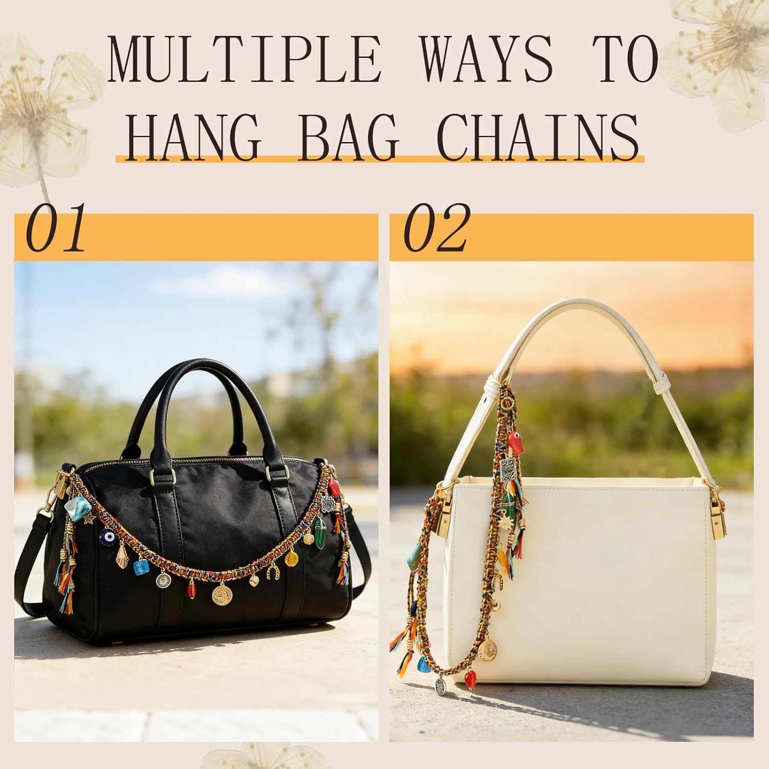 2026 New Chain Beaded Rope Bag Charms Braided Keychain, Beaded Woven Head Strap Lanyard, Rhinestone Purse Charms Bag Extender Chain for Bag Purse Accessories for Women - Image 6