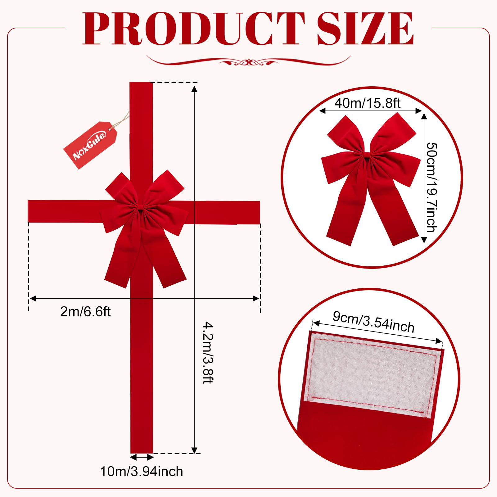 Lazo Gigante Rojo para Regalo Coche 40x50cm, Decoración Navideña