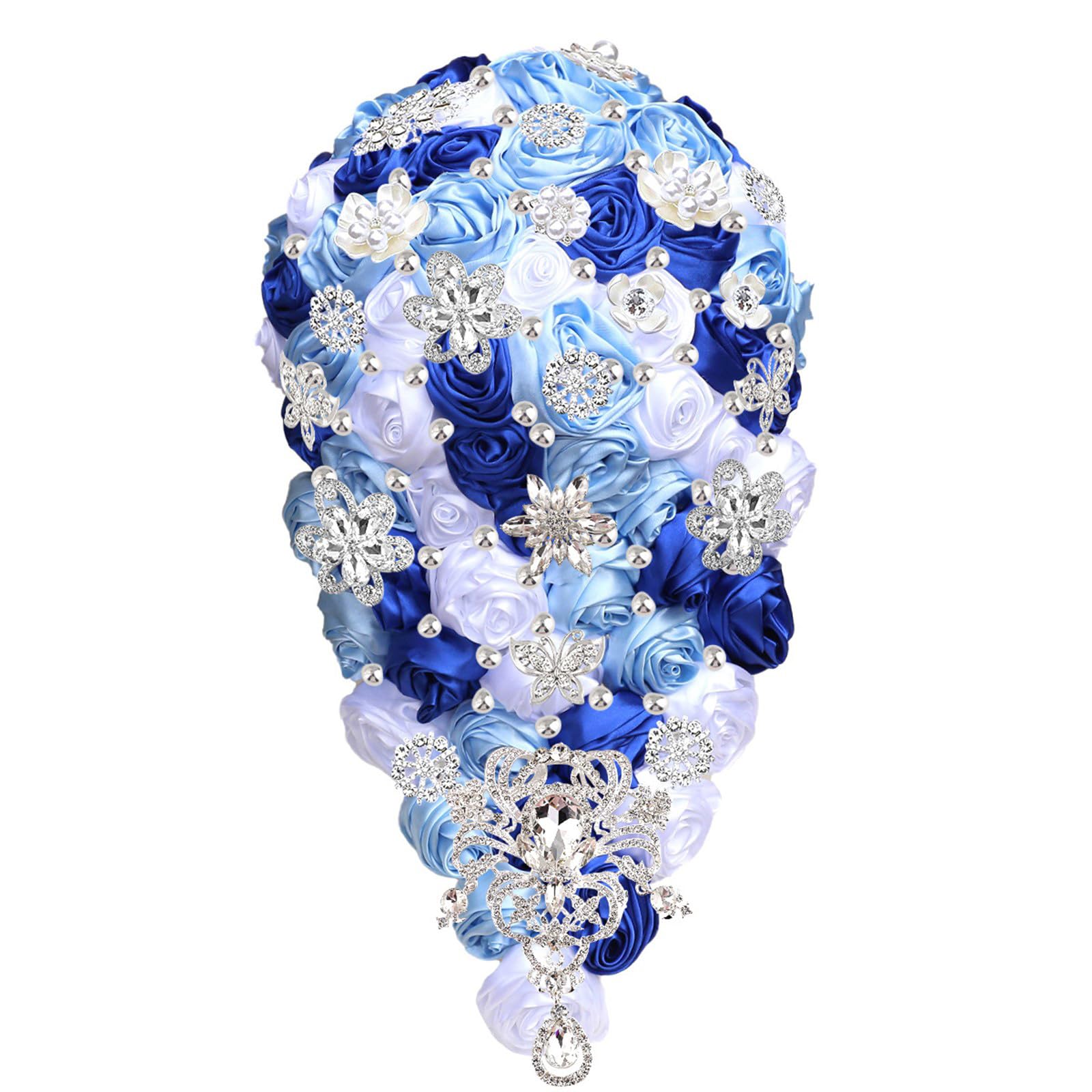 Piceioep Luxury Cascading Bridal Bouquet Waterfall Bouquet with Golden Rhinestones Wedding Essential Luxury