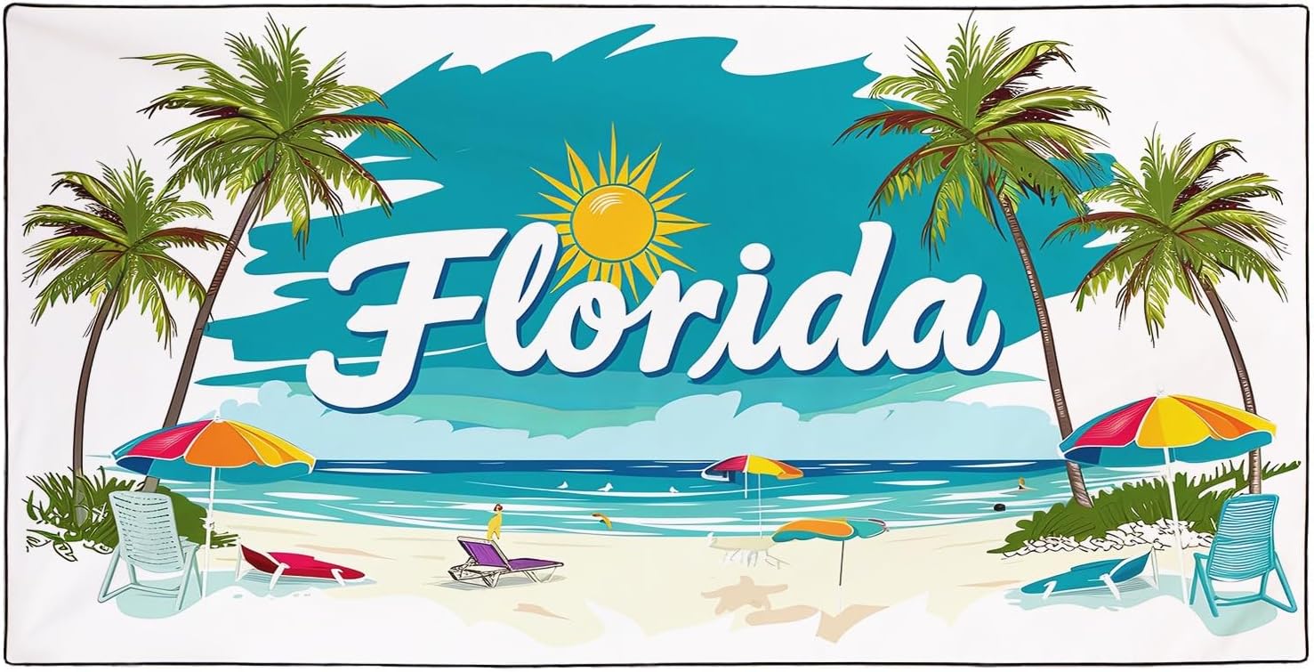 Palm Trees Florida Beach Towel Oversized 36"x72" Quick Dry Microfiber Towels Pool Accessories Cruise Essentials Vacation Gifts Summer Must Haves for Swimming Camping Travel