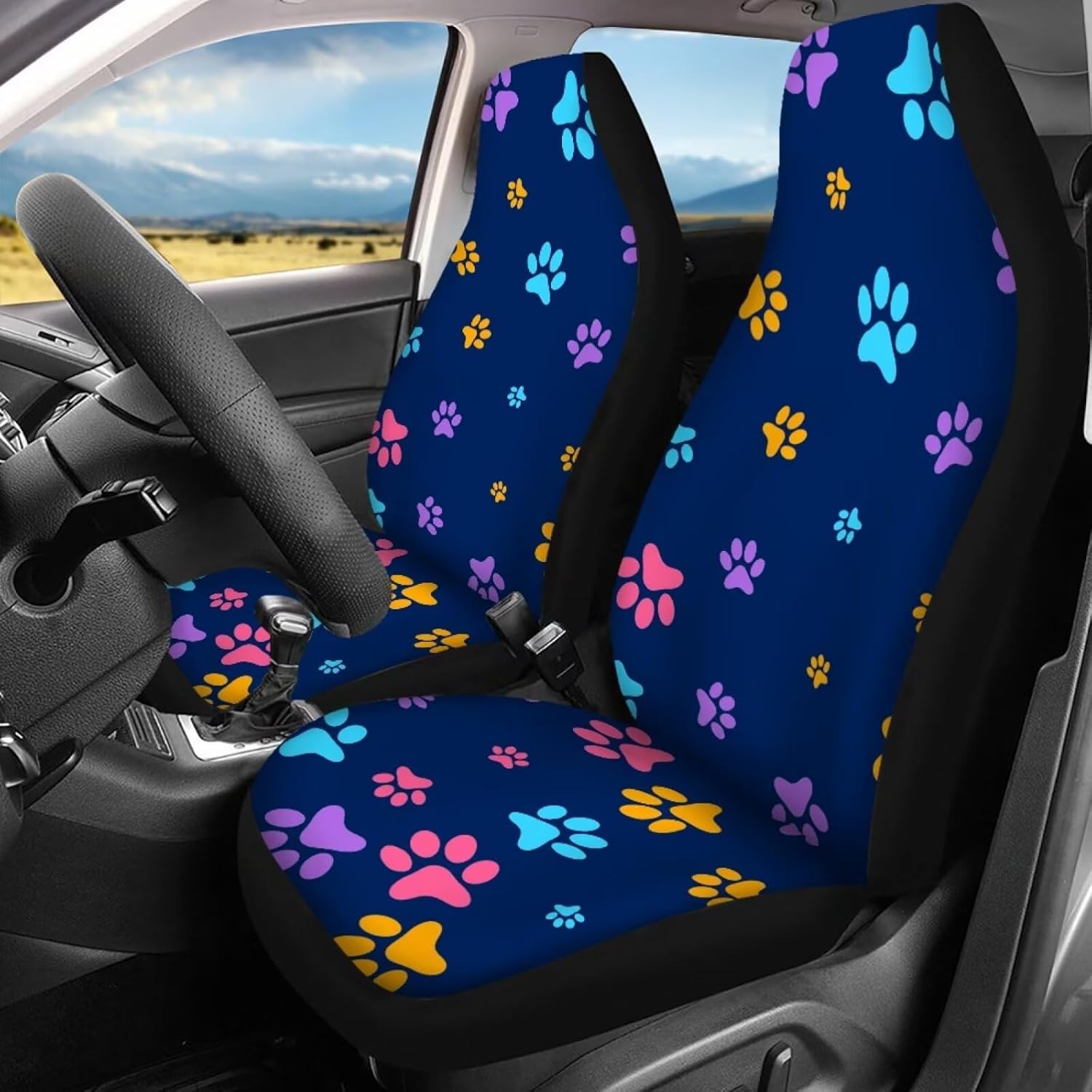 Dog Paws Pattern Car Seat Covers Set Breathable Seat Cover Auto Seat Universal for Vehicle SUV Truck Protector