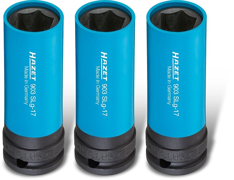 Soquete de impacto Hazet 903SLG-17/3 com capa plástica, encaixe quadrado de 12,7 mm e sextavado de 17 mm, conjunto com 3 peças