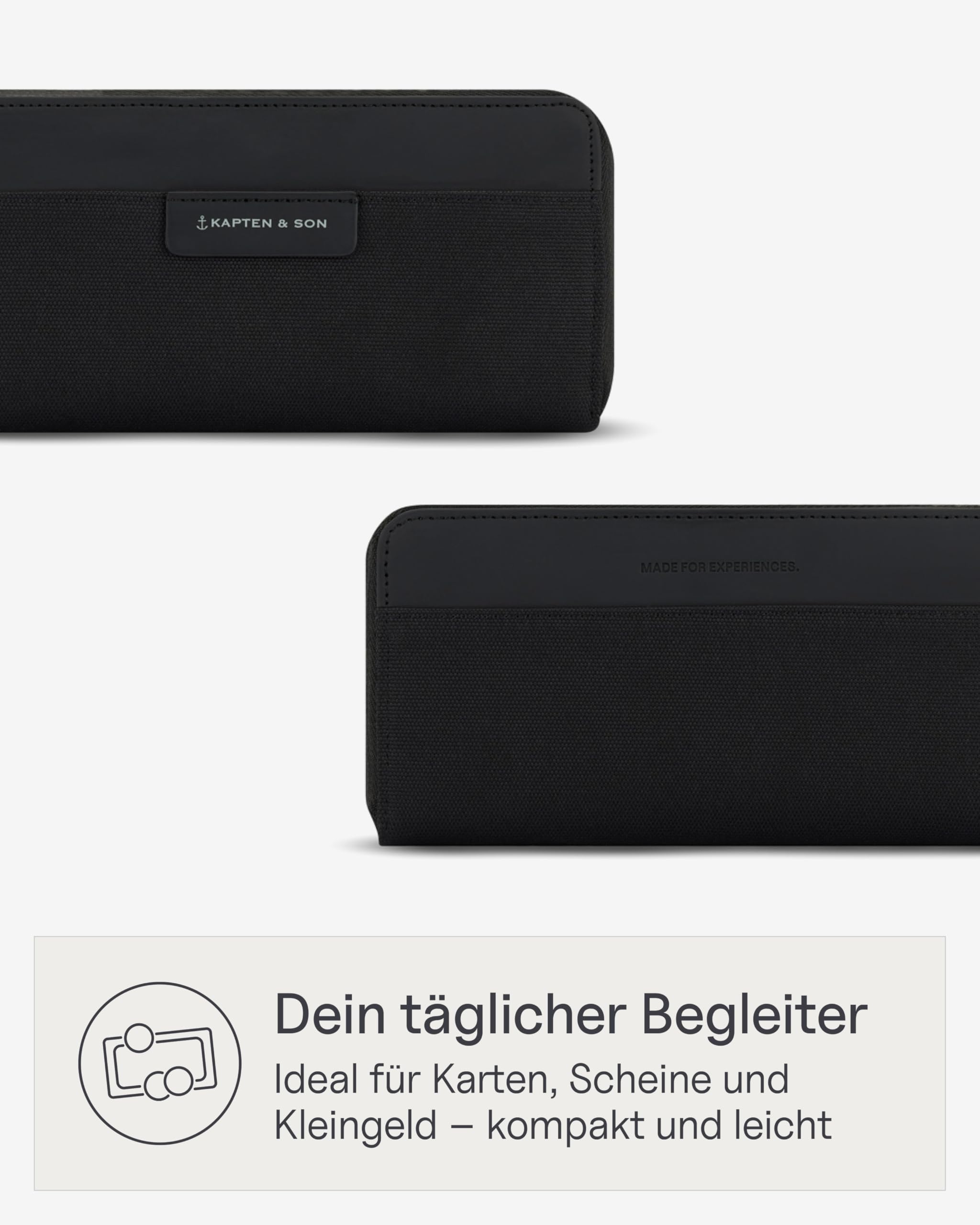 Kapten & Son Geldbörse Damen | Bergen Pro Wallet Large All Black | Damen Portemonnaie Groß Schwarz | Geldbeutel mit 14 Kartenfächern & Kleingeldfach | 10x 20x3 cm