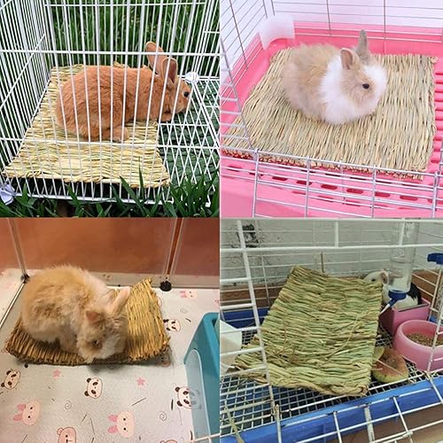 Miniatura 5 de kathson 8 alfombrillas de hierba de conejo, tejido natural, para mascotas, juguetes masticables para hámsters, loros, conejos, erizo, conejillo de