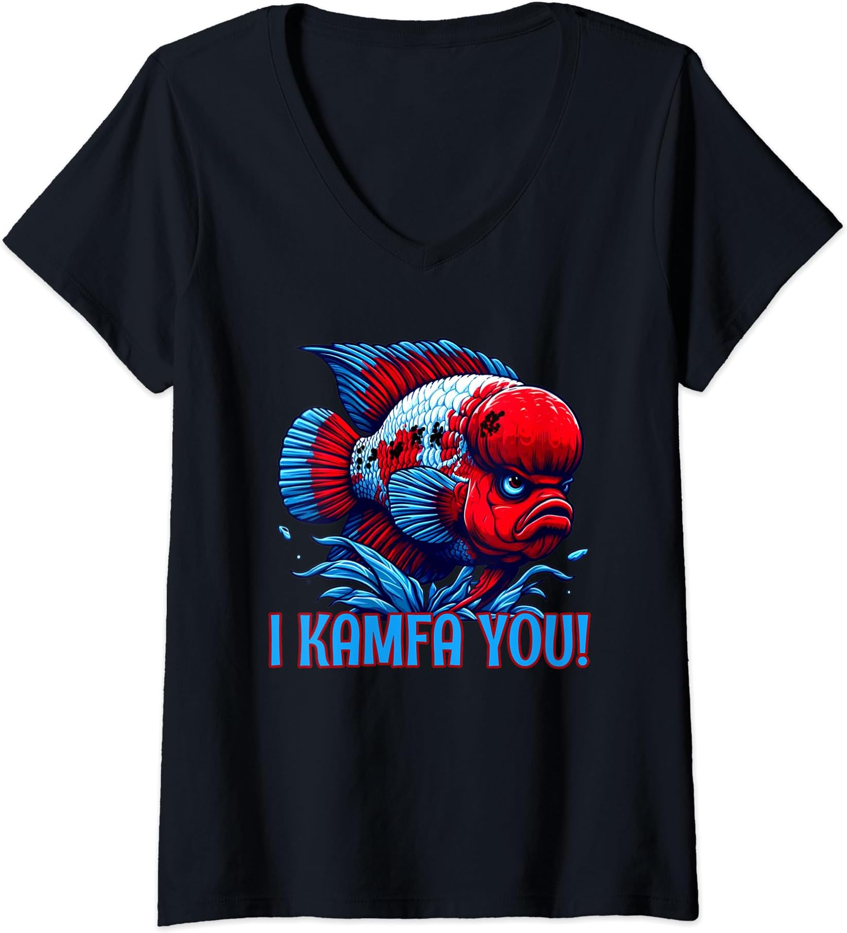 Kamfa Flowerhorn Cichlid I Kamfa You! Funny Flowerhorn Lover V-Neck T-Shirt