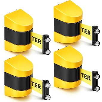 Barydat 4 Pcs 16.4 ft Magnetic Retractable Wall Mount Barrier, Crowd Control Safety Belt with ABS Case for Grocery Retail Store Stadium Caution Do Not Enter,Yellow | Crowd Control Safety Belt, ABS Case, Grocery Retail Store Stadium School, Easy to Install with Strong Suction Power