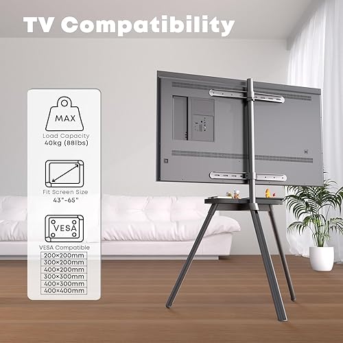 Miniatura 3 de Soporte de TV con caballete para pantallas LED LCD OLED de 43 a 65 pulgadas con capacidad para hasta 88 libras, soporte de suelo de trípode