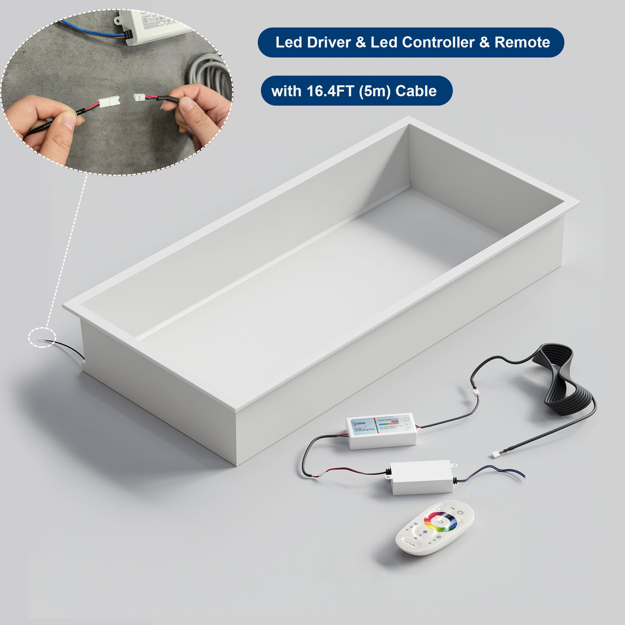 Douche niche murale en acier inoxydable avec lumière LED RVB, étagère de rangement individuelle blanche, pour salle de bain, 60 x 30 cm