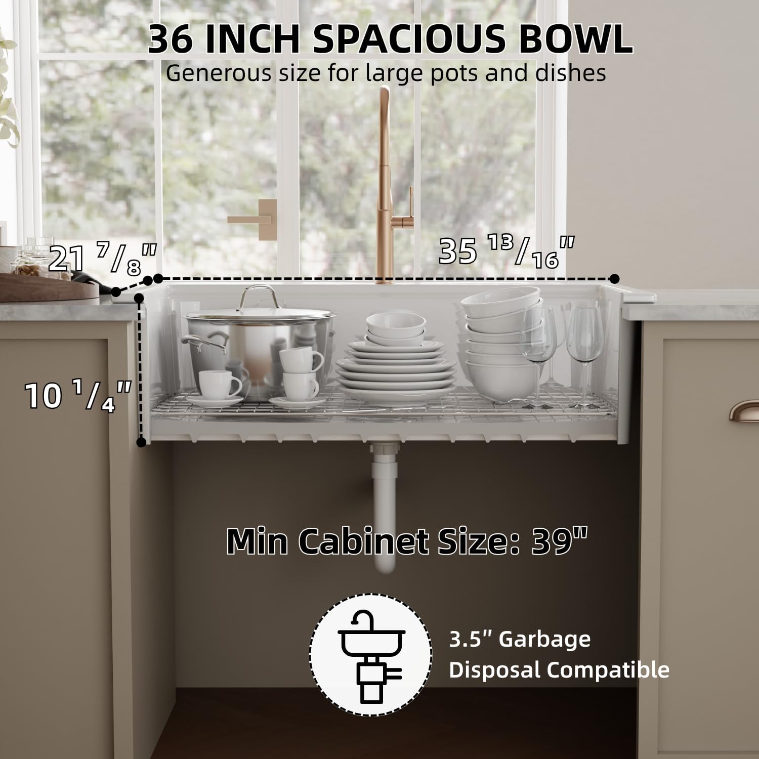 36"W x 22"D White Drop In Kitchen Sink, Los Flexi 36 Inch Fireclay Sink Single Bowl, Extra Large Workstation Kitchen Sinks 1 Faucet Hole with Accessories, Cutting Board and Grid Included