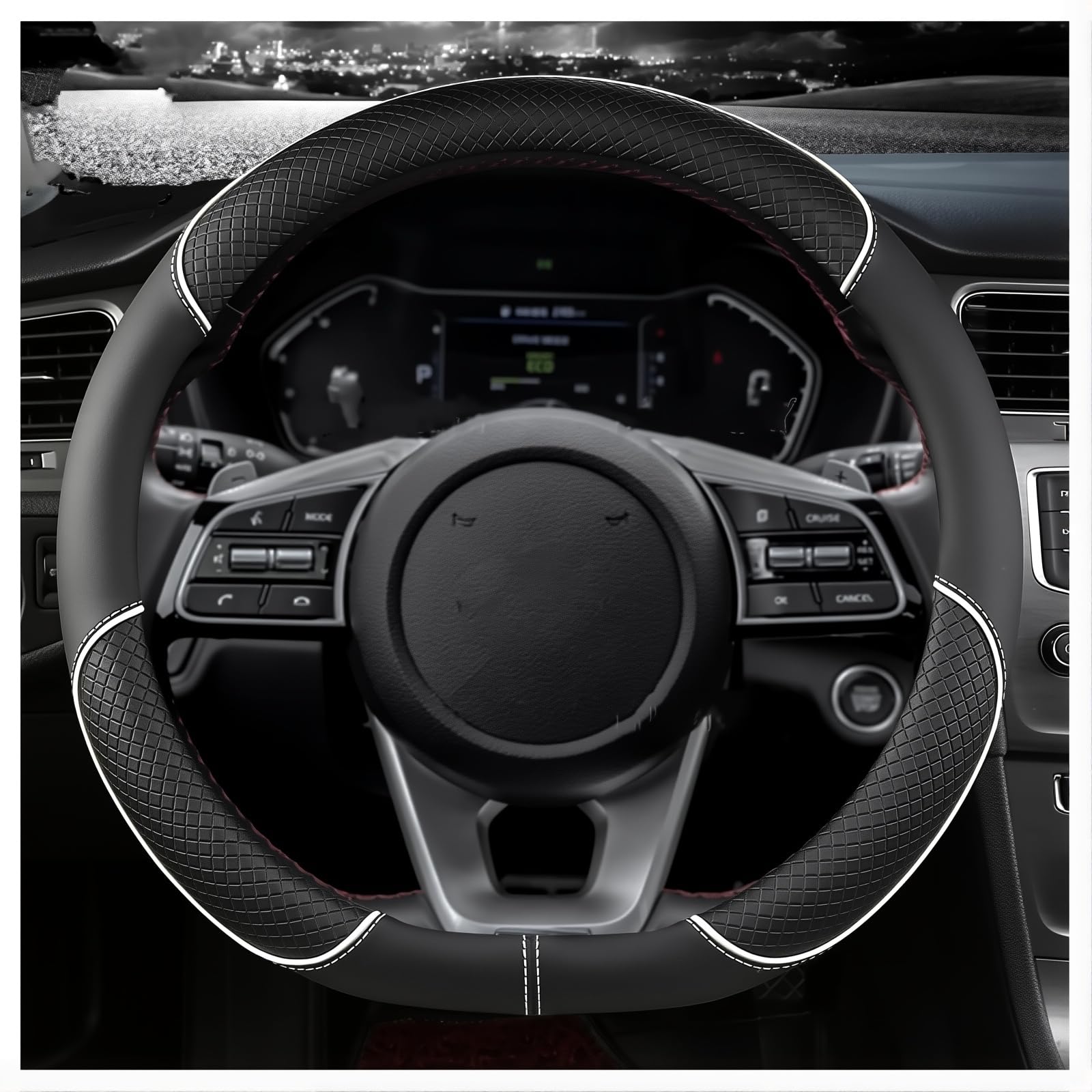 MEUZBFAQL Steering Wheel Cover, for Citroen C2 C3 C4 C5 C6 C3-XR C4X C5X C5 Carbon Fibre Microfiber Leather Anti Slip Breathable Auto Interior Protector,D