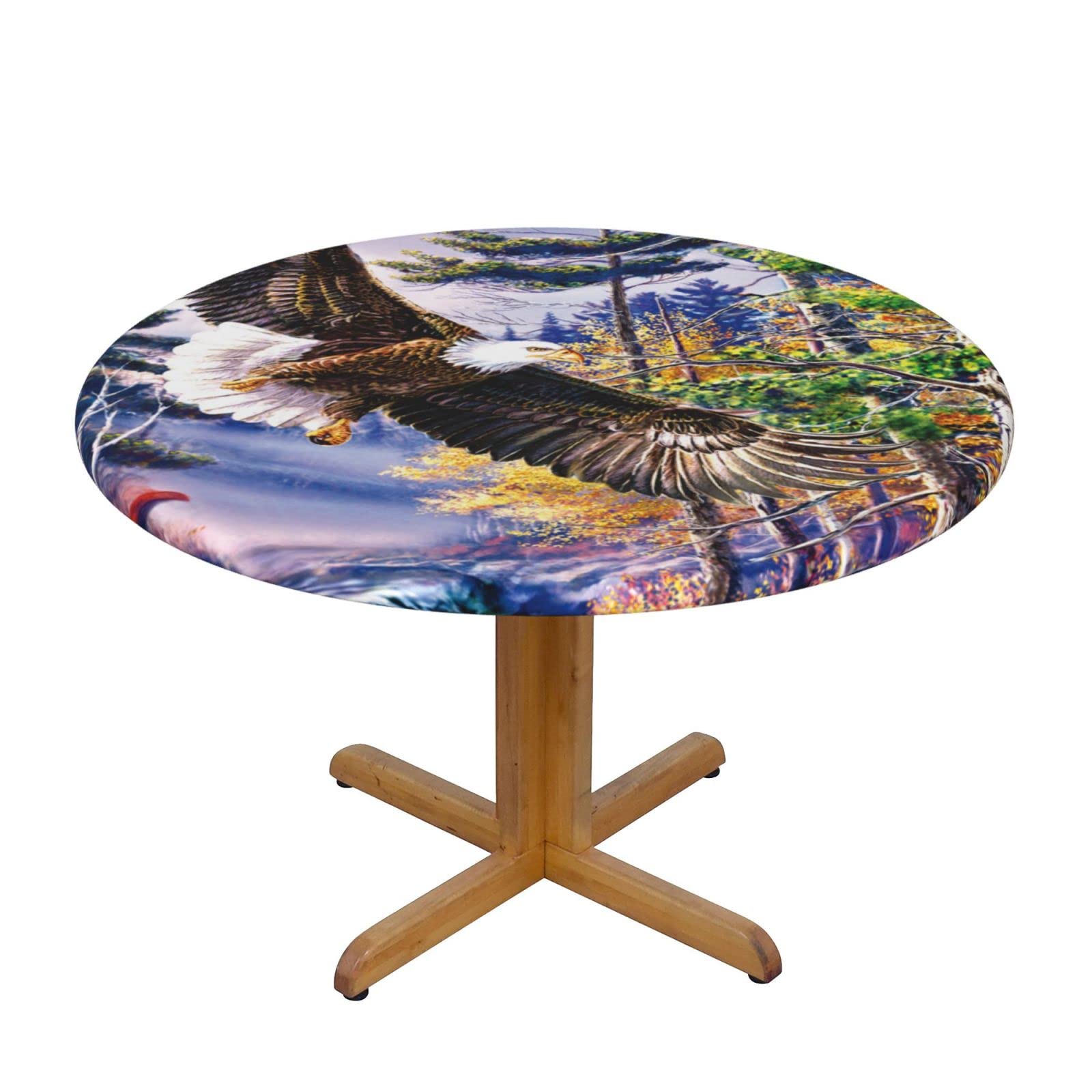 Lsjuee Round Fitted Tablecloth 45-50in Elastic Edged Table Cloth for Kitchen Dining Party Home Decor - Flying Eagle Nature