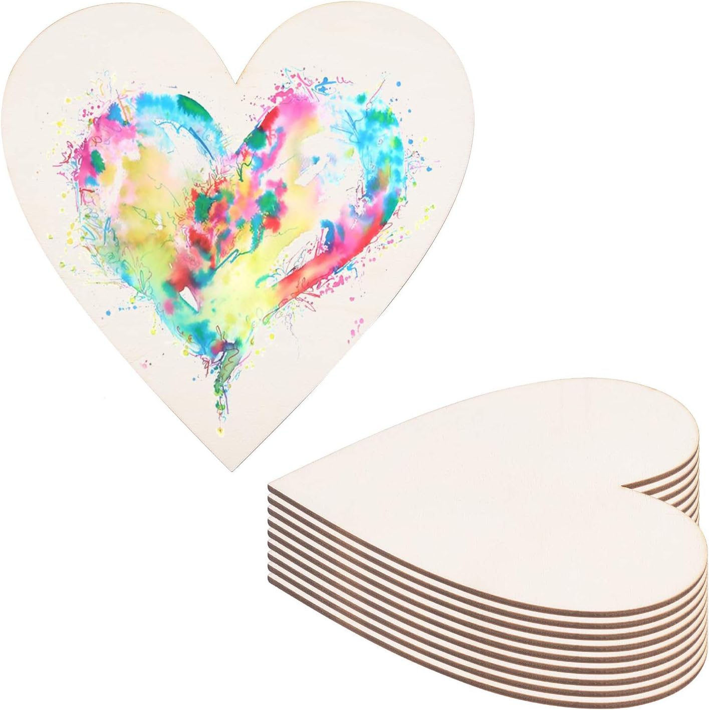 GORGECRAFT 10PCS 6 Inch Valentine Wood Heart Cutouts Wooden Heart Slices Embellishments Ornaments Pre-Printed Love Valentines Day Gifts Hanger Decor for Christmas, Wedding, Valentine, DIY Supplies