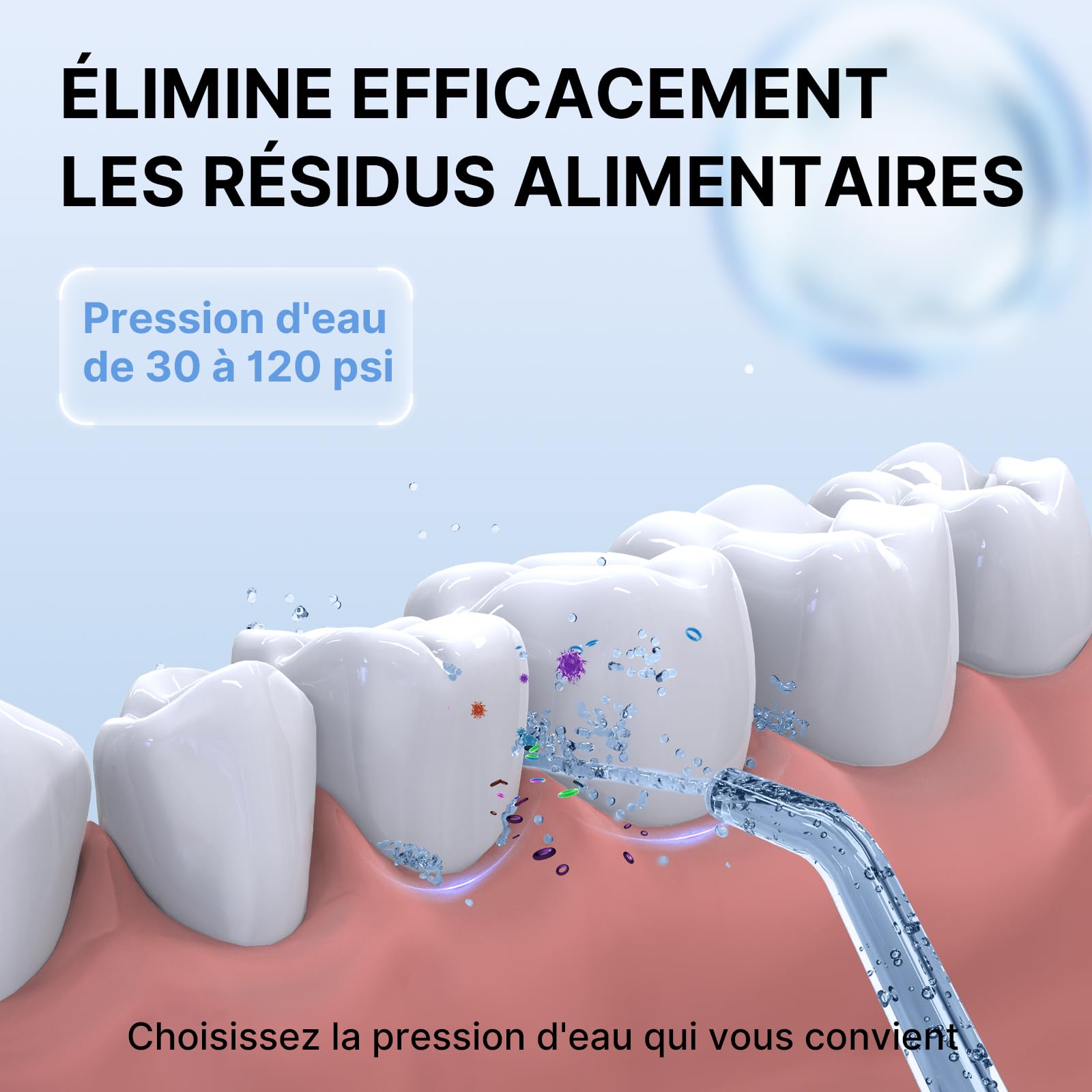 TUREWELL Jet Dentaire Hydropulseur Portable 310 ML avec 5 Modes, 4 Buses, Rechargeable Hydropulseur Dentaire Étanche IPX7 Pour La Maison et Les Voyages, Améliore la Santé Dentaire