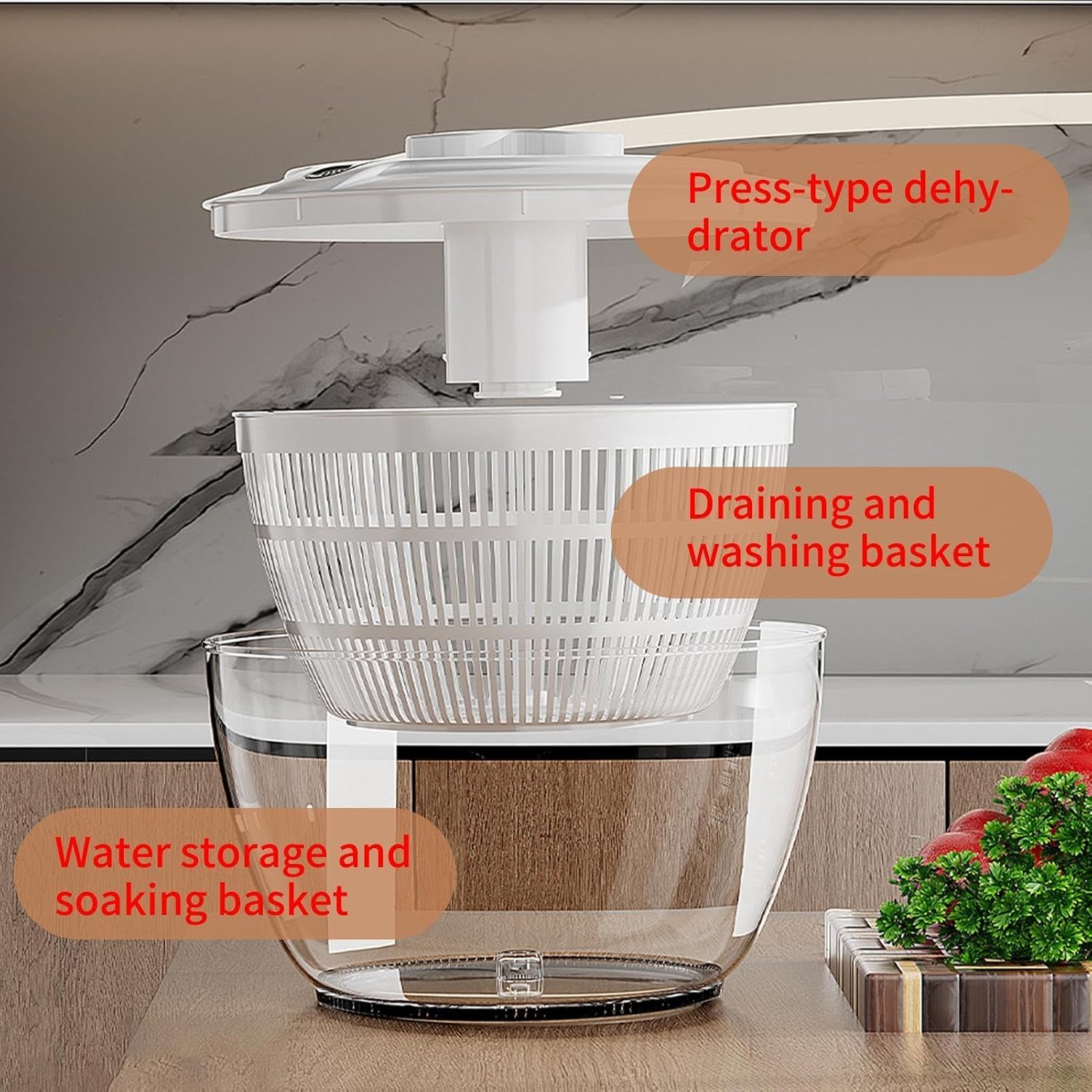 Manual Lettuce Spinner - Salad Fruit Washing Bowl, 5L Portable Bowl for Produce Preparation, High Velocity Centrifugal Mechanism with Drainage Basket, Kitchen Tool for Rinsing, Drying