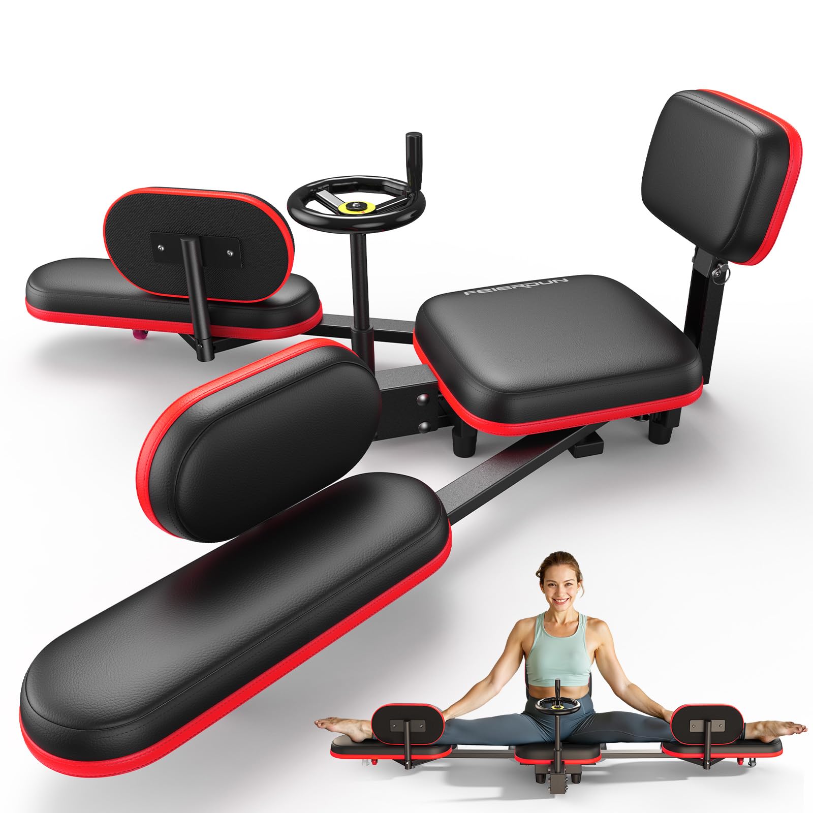 FEIERDUN Leg Stretcher, Leg Stretcher Machine for Flexibility and Relieving Hip Tightness, Heavy Duty Split Machine Stretcher for Home Gym Split Machine Training Fitness, Black-Red