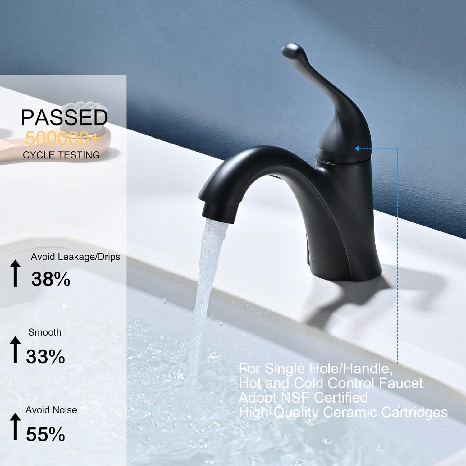 Matte Black Bathroom Faucet 1 Hole Brass Single Hole Handle Bathroom Faucets for Sink RV Vanity Faucet with Pop-up Drain and Flexible Hoses, Made of Heavy-Duty Thickened Brass and Metal (Black) - Image 3