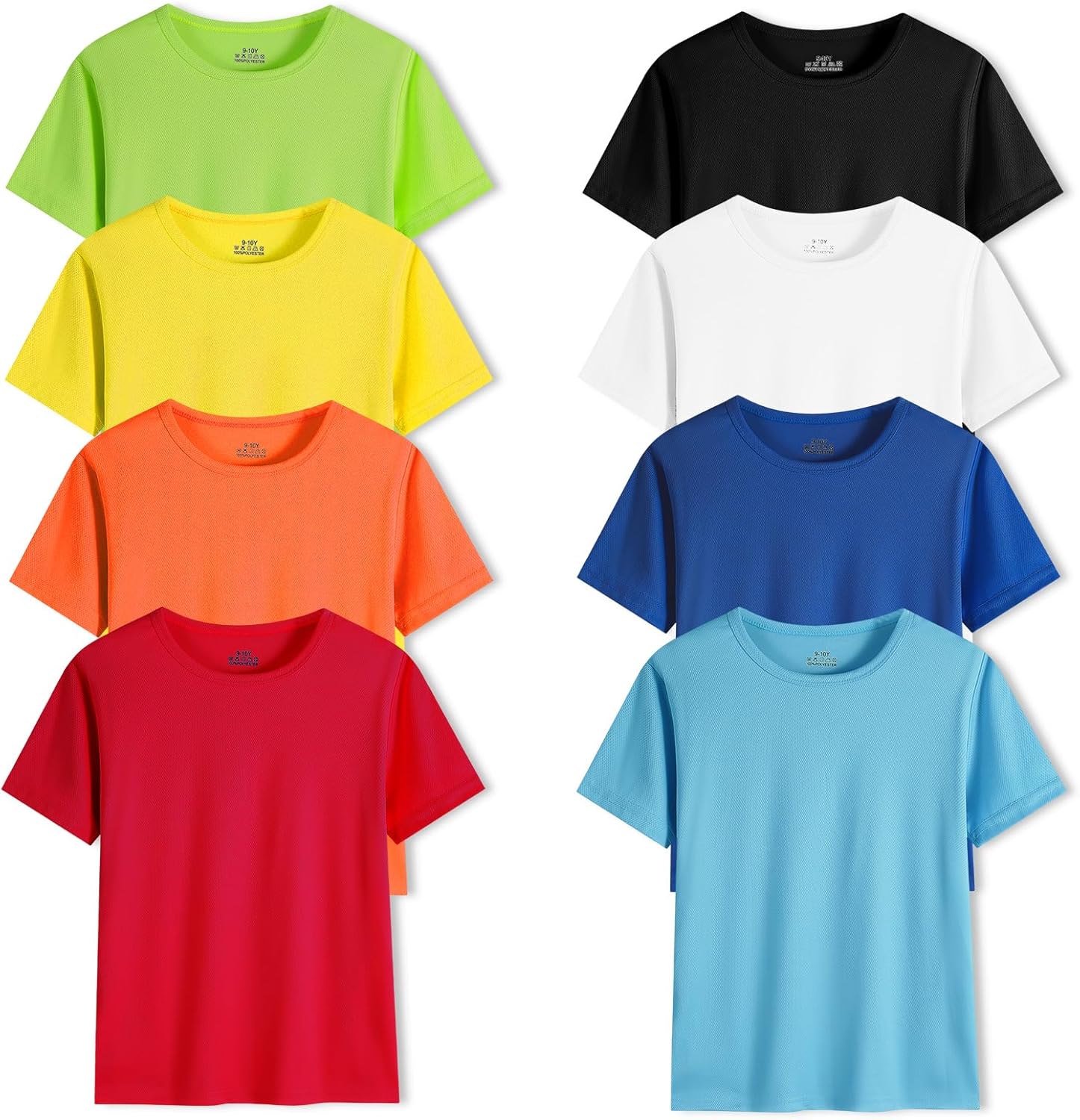 8-Pack Boys Shirts Youth Athletic Quick Dry Boys T Shirts Kids Mesh Short Sleeve Workout Tees (4T-18Y)