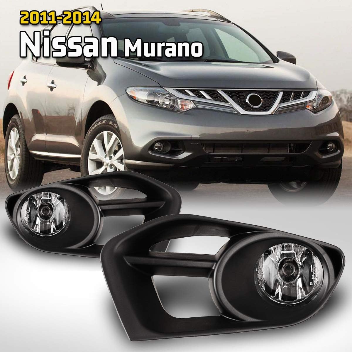 AUTOWIKI Fog Light Assembly for 2011-2014 Nissan Murano With Clear Lens 2PCS OEM Replacement Driving Fog Lamps with Switch and Wiring Kit