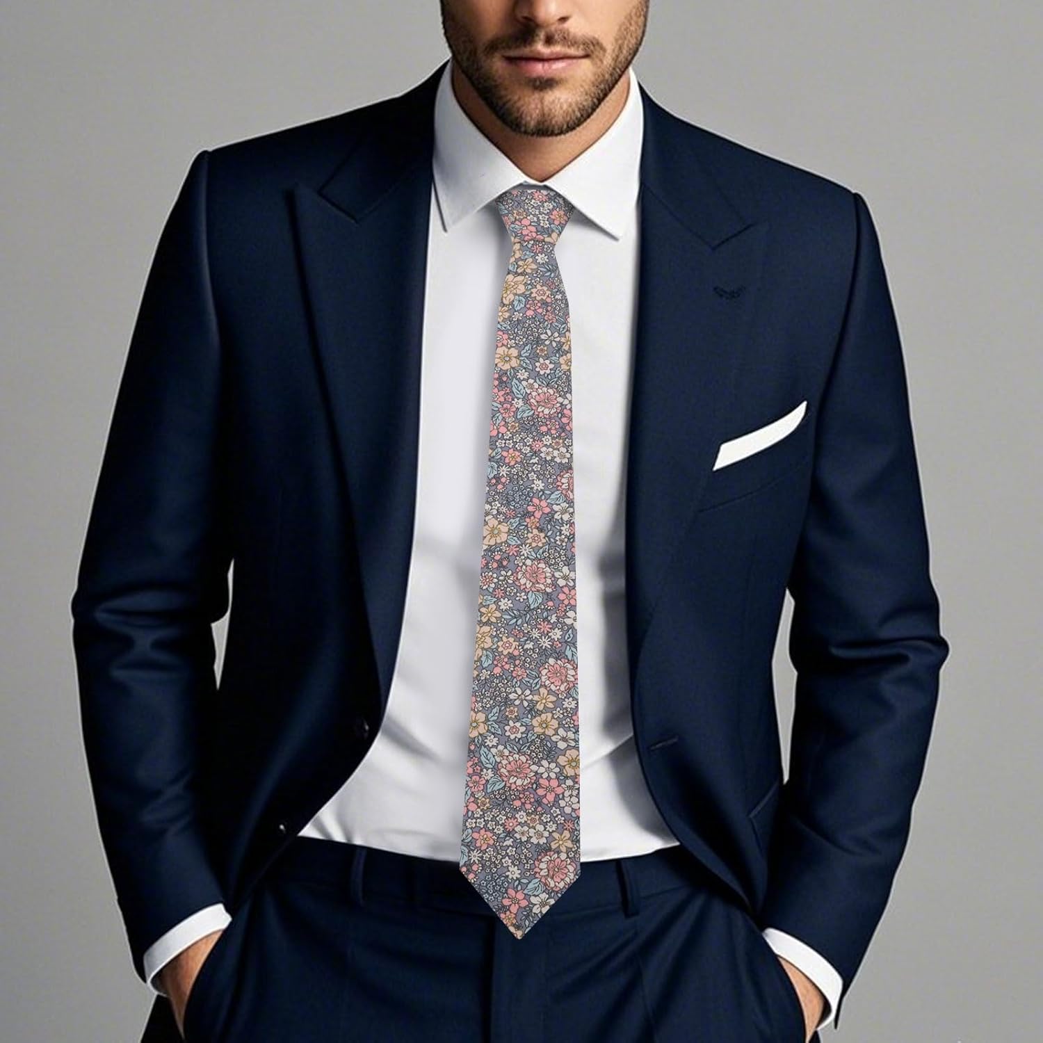 Cotton Floral Ties for Men 2.76" Men's Skinny Tie Linen Flower Printed Neck Tie for Wedding Dating Party - Image 4