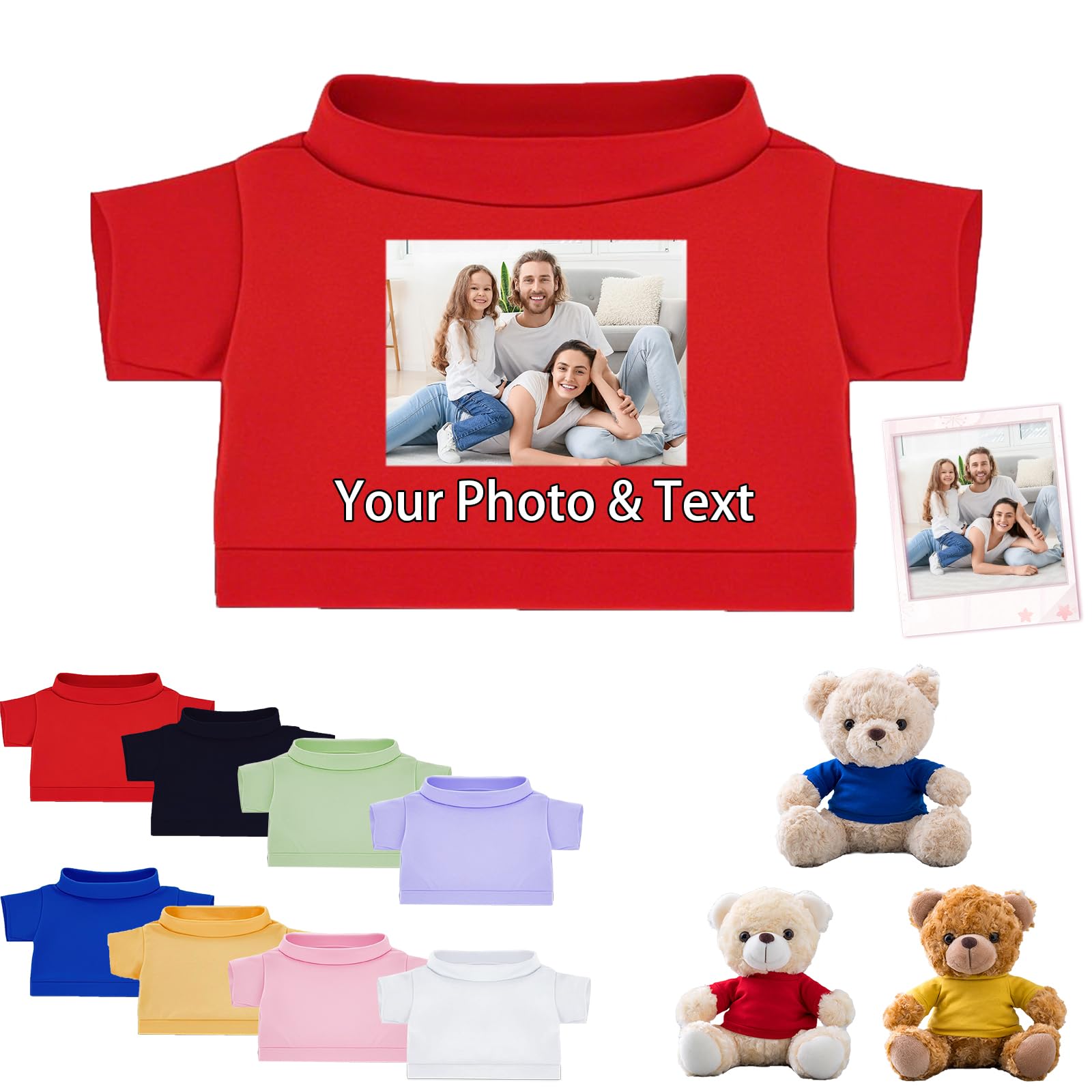 FAHOXUMR Personalised Teddy Bear Clothes with Photo Text, Custom Stuffed Animal Clothing Fit 8-16inch Stuffed Bear Clothes, Personalised Doll Clothing Make Your Own Plush Doll Shirt