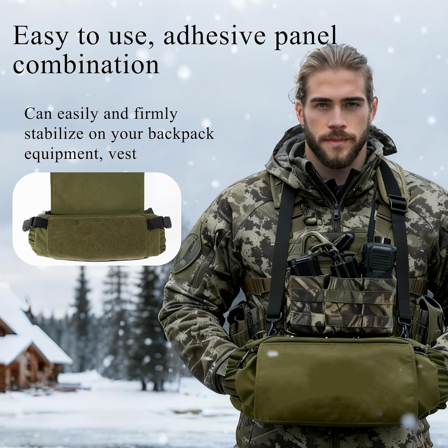 2 in 1 Tactical Hand Warmer Pouch Waist Bag, Plate Carrier Vest Chest Rig Hook Loop Dangler in Buckle Strap EDC Fanny Pack, Muff for Winter Outdoor Camping Hunting Football Fishing