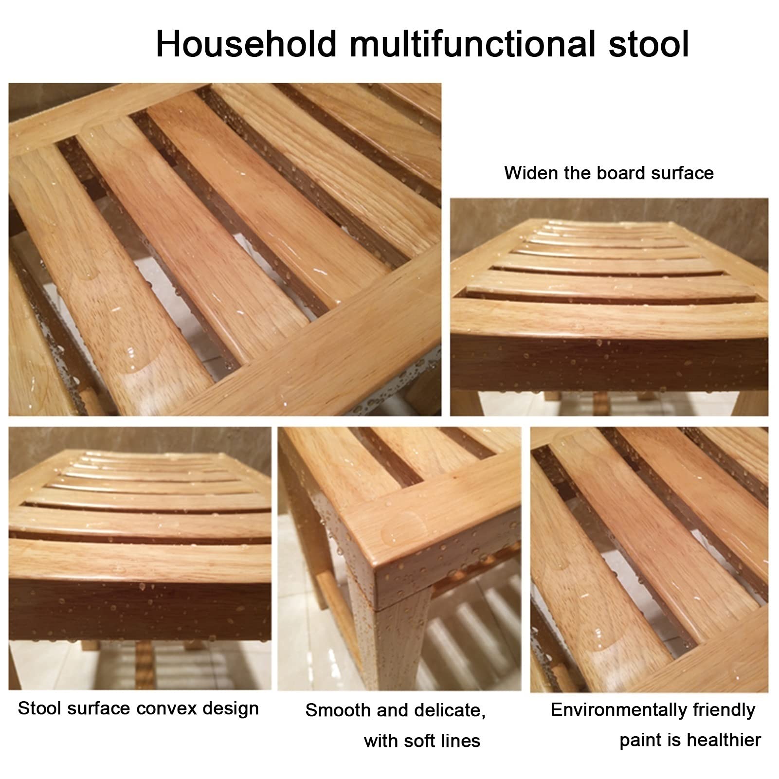 Sgabello da Doccia in Legno per Anziani, con Seduta Quadrata, con Superficie Antiscivolo, poggiapiedi Multifunzionale per Il Bagno (42 x 28 x 43 cm)