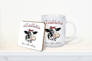 Funny Cow Mug coaster set, Let me check my give a shit meter, coffee cup, farmhouse decor, birthday gift for, heifer herd CPL9883
