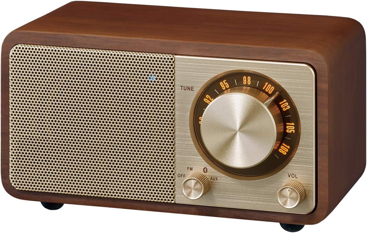 WR-7GW Wood Cabinet Mini Bluetooth Speaker with FM Tuner and Aux-in Special Edition Color Gold/Walnut