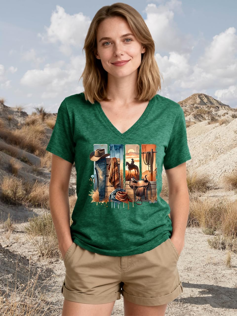 Cowgirl Shirts for Women Vintage Western Rodeo Graphic Tee Short Sleeve Tops Western Cow Skul Tee - Image 2