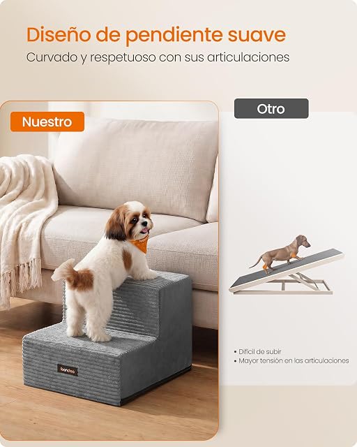 Foto 4 de 7 de Feandrea Escaleras para Perros de 2 Peldaños, Espuma de Alta Densidad, Funda de Pana Impermeable y Lavable
