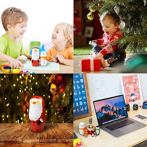 Miniatura 18 de GRPSKCOS Muñecas de anidación rusas Matryoshka Muñecas de madera de oso de animales lindos juguetes de Navidad hechos a mano, regalos Set de 5