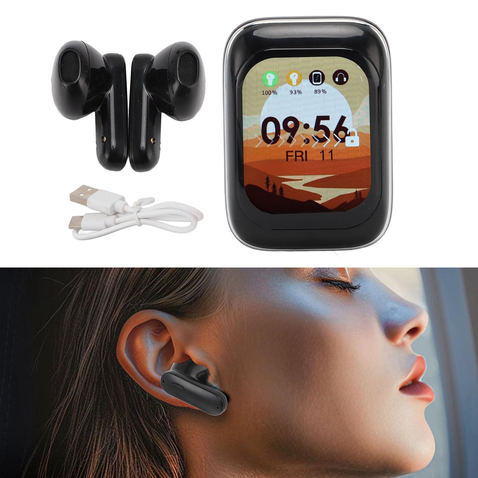Bezprzewodowe Słuchawki Douszne z Ekranem Dotykowym HD, Bezprzewodowe Słuchawki Stereo HiFi z Głębokim Basem, Słuchawki Sportowe z Etui ładującym, Słuchawki Douszne z Mikrofonem