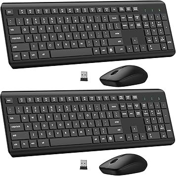 Wireless Keyboard and Mouse Combo, Full Size Silent Ergonomic Keyboard and Mouse, Long Battery Life, Optical Mouse, 2.4G Lag-Free Cordless Mice Keyboard for Computer, Mac, Laptop, PC, Window2 Pack