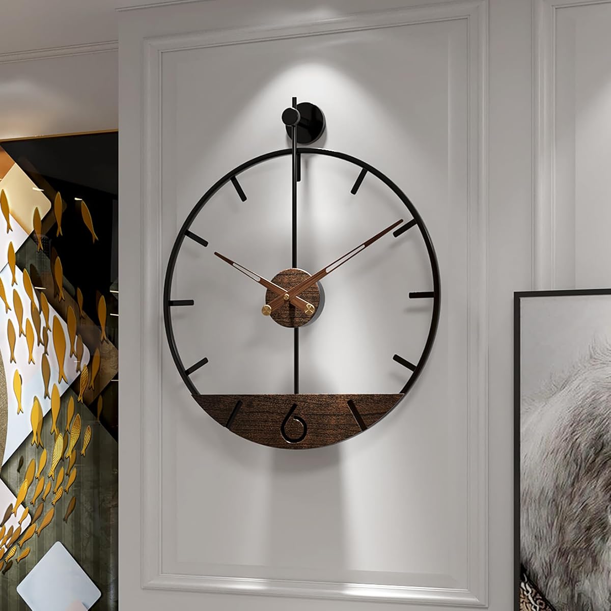 Reloj de pared moderno con esfera de madera de nogal, gran decoración de pared simple, marco de metal, silencioso, sin tictac, para decoración de sala de estar, cocina, dormitorio, decoración de estudio, idea de regalo para el hogar hecho a mano, 15,8 pulgadas