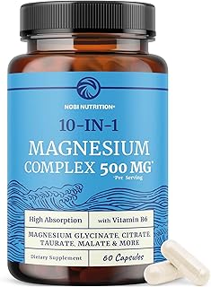 10 in 1 Magnesium Complex Supplement 500MG | Magnesium Citrate, Mag Glycinate, Malate & More | High Absorption Mag Complex with Vitamin B6 | Bone, Muscle & Heart Health Support | Non-GMO | 60 Ct.