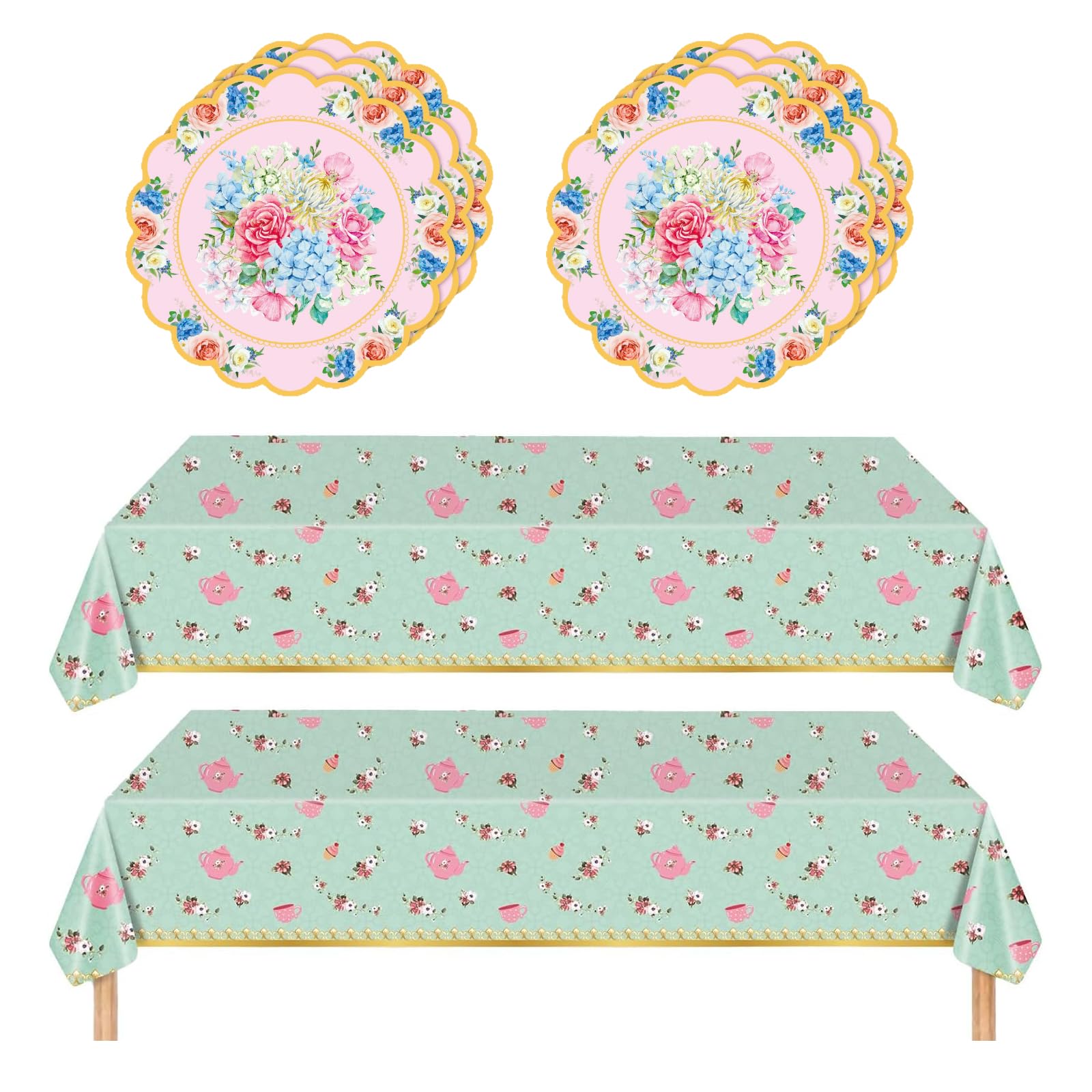 GHKJOK Afternoon Tea Decorations, 2PCS Floral Tablecloth Disposable and Napkins 20PCS, Garden Party Tableware Decorations, Elegant Design for Weddings, Birthdays, Baby Shower Party Supplies