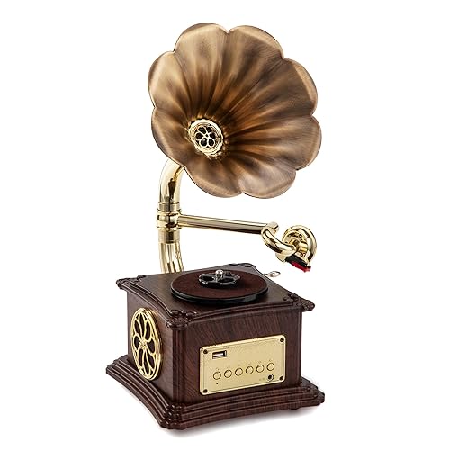 Mini Vintage Style Wooden Record Player with Bluetooth, USB, AUX, FM Radio and Built-in Speakers（VS-1727 - VS-1727