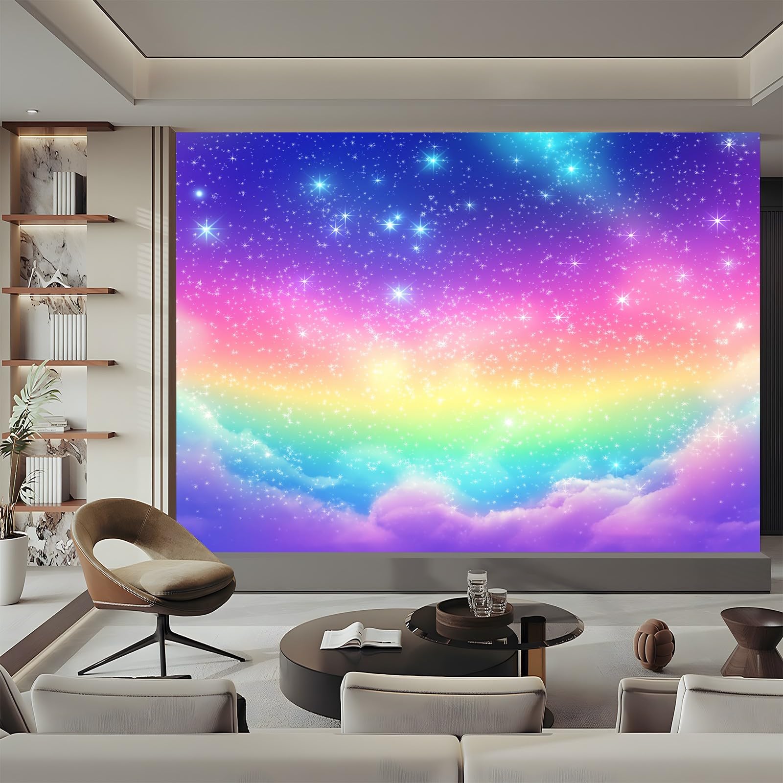 Panoramiczne gwiaździste niebo gradient gwiazdy niebieski różowy 200 x 140 cm (szer. x wys.), panoramiczna gigantyczna tapeta 3D salon sypialnia jadalnia pokój dziecięcy dekoracje ścienne z włókniny