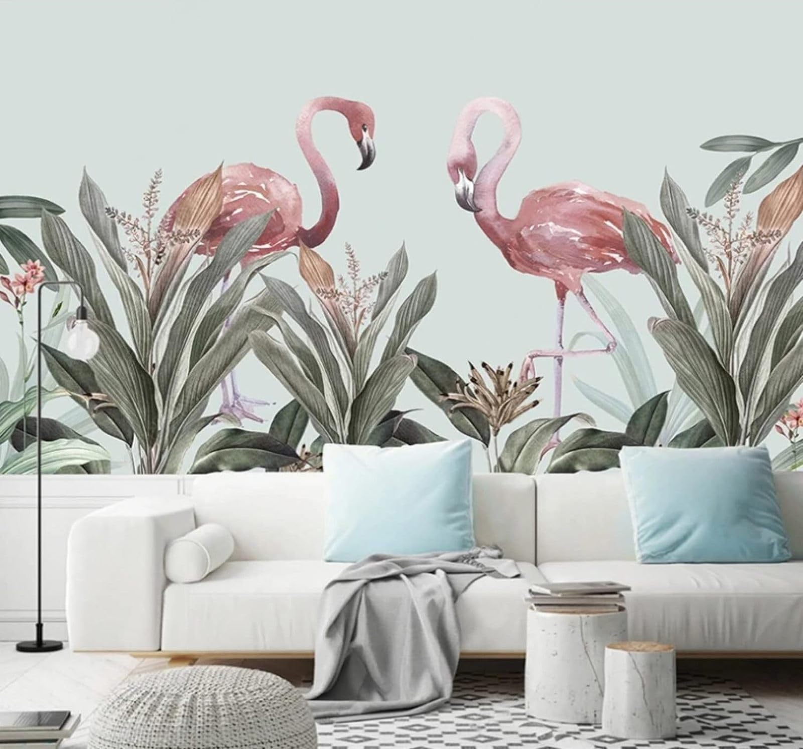 XLMING Hand Drawn Minimalist Green Plants Flamingos 3D Wallpaper Luxury Home Dining Decor Paste Sofa Living Room The Wall for Bedroom Mural-400cm×280cm