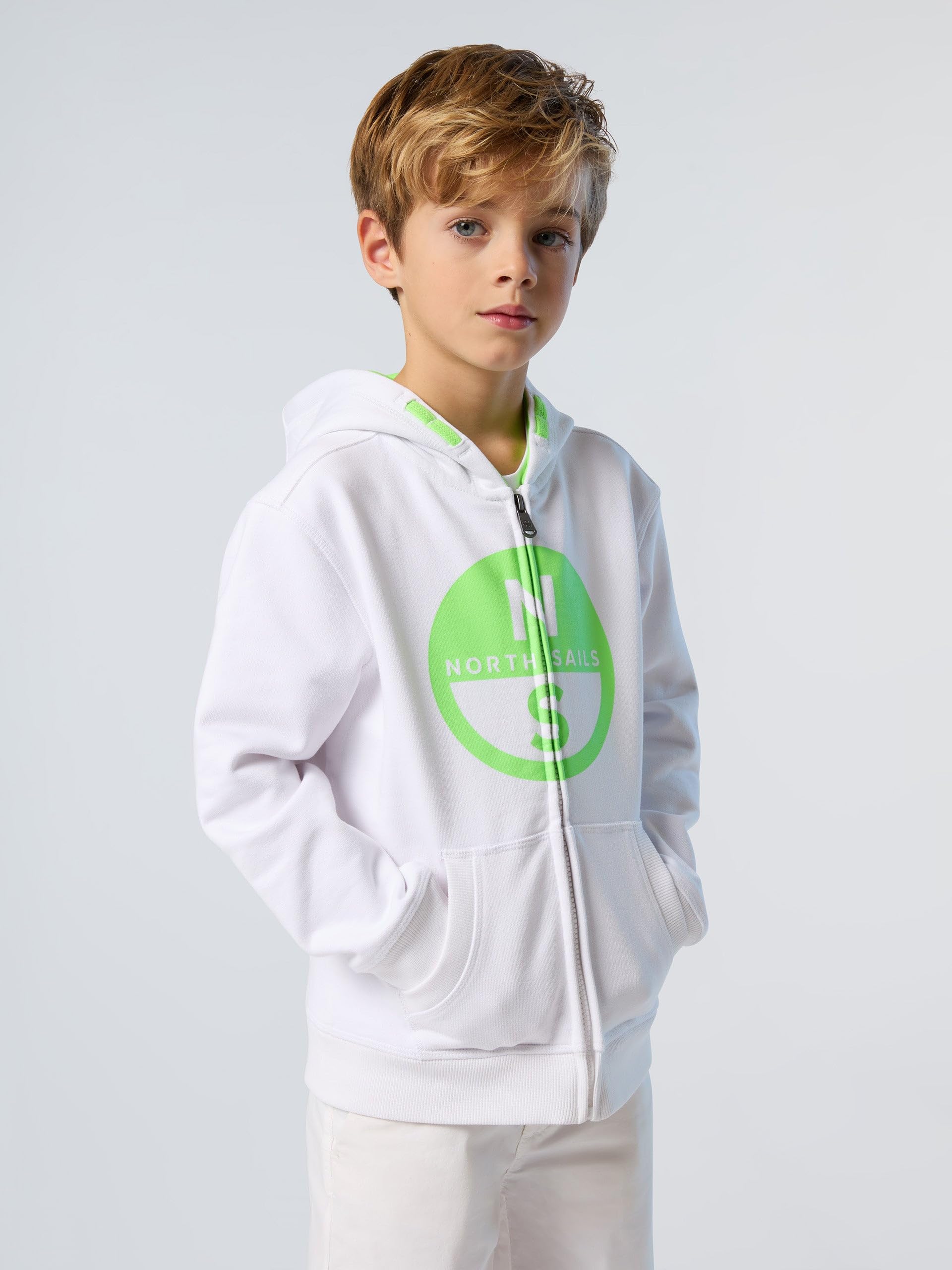 NORTH SAILS Felpa Hoodie Bambino in Cotone Organico con Zip e Maxi Logo