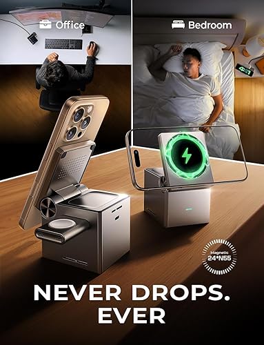 Miniatura 7 de LISEN Qi2 Magsafe - Soporte de carga 3 en 1 para Apple iPhone y reloj estación de carga para cargador Magsafe de 15 W, plegable para iPhone 17 16