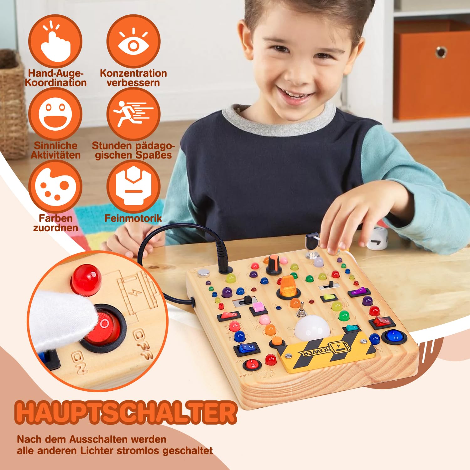 EchoToys Montessori Juguete Busy Board a partir de 1, 2 y 3 años, tablero de actividades de madera, juguete educativo para niños de 1 a 3 años, juguete para bebé y regalo para niños y niñas (19