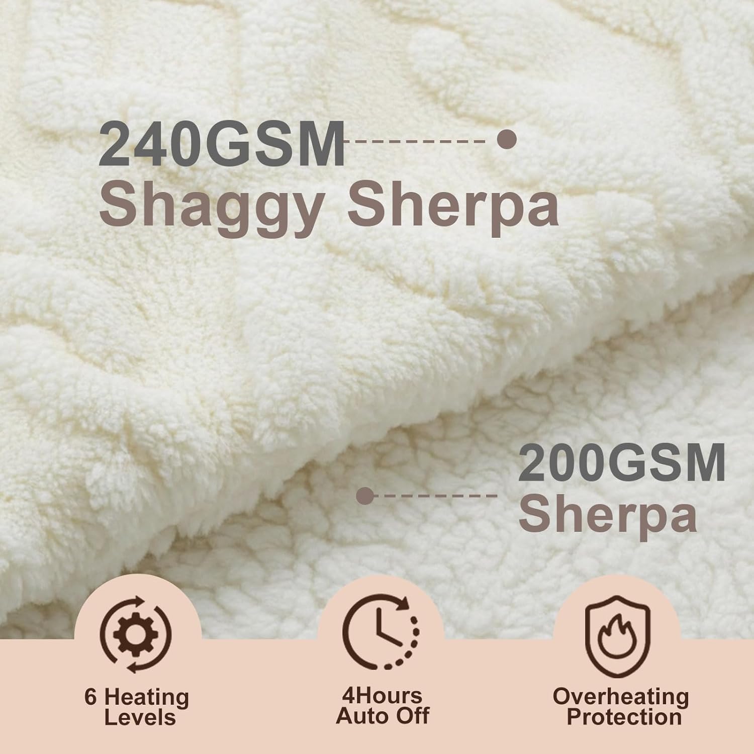 SnugLife Heated Blanket Electric Throw,50" x 60" Fast Heating Electric Blanket with 6 Heat Levels & 4 Hours Auto-Off,Ultra Coza & Warm Heated Throw with ETL Certification,Over-Heat Protection(White) - Image 3