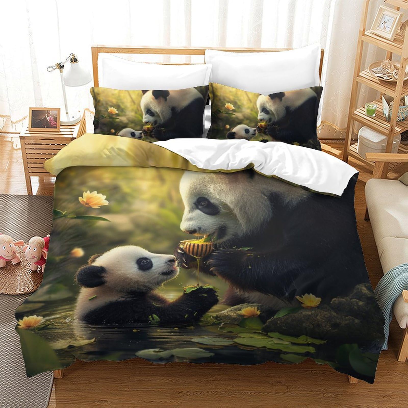 Housse de couette panda 3D 3 pièces : le cadeau de lit idéal en microfibre douce pour anniversaire
