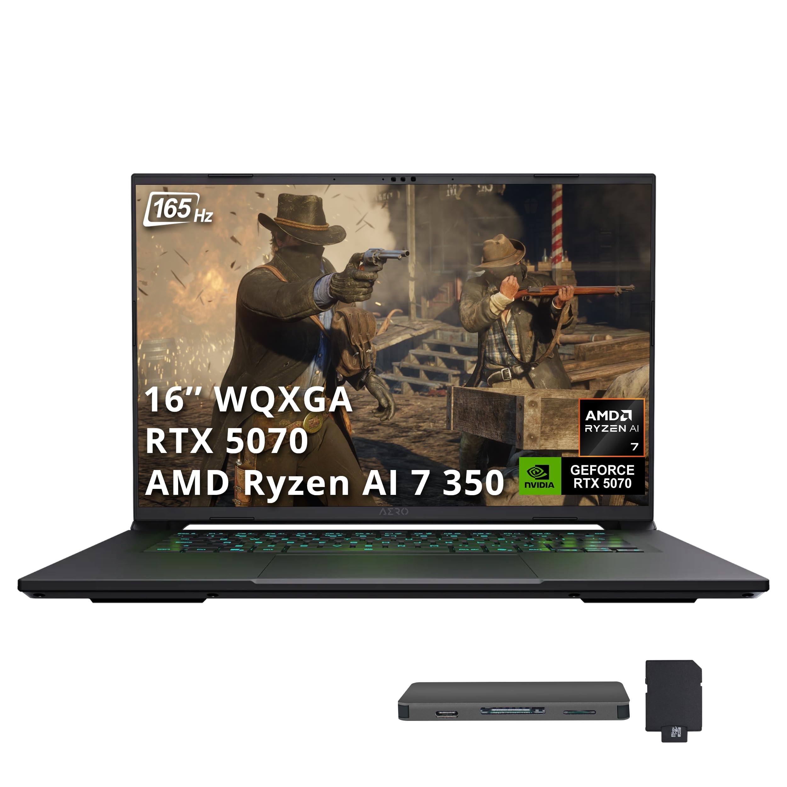 AERO X16 16" WQXGA 165Hz Gaming Laptop, AMD Ryzen AI 7 350, GeForce RTX 5070 8GB GDDR7, 16GB DDR5, 2TB Storage(1TB SSD+1TB Docking Station), RGB Backlit Keyboard, Win 11 Pro, Space Gray