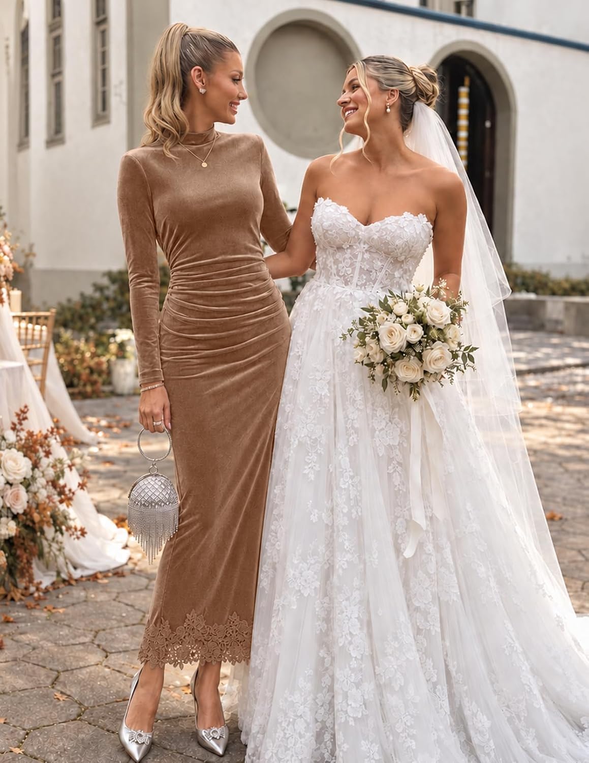  Women's Velvet Lace Fall Wedding Guest Cocktail Maxi Dress thumbnail
