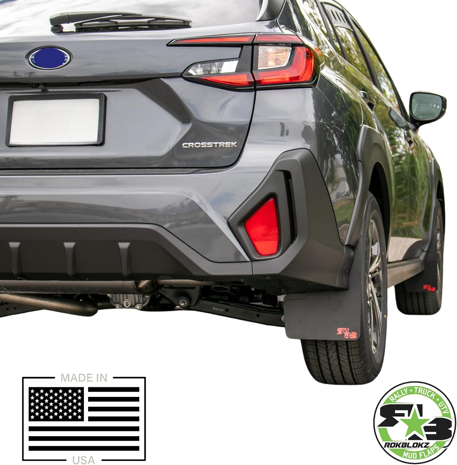 RokBlokz Rally Mud Flaps Compatible with 2024+ Subaru Crosstrek (NOT Wilderness) - Custom Cut and Fit Mud Guards - Includes Mounting Hardware (Black with Black Logo, Original)