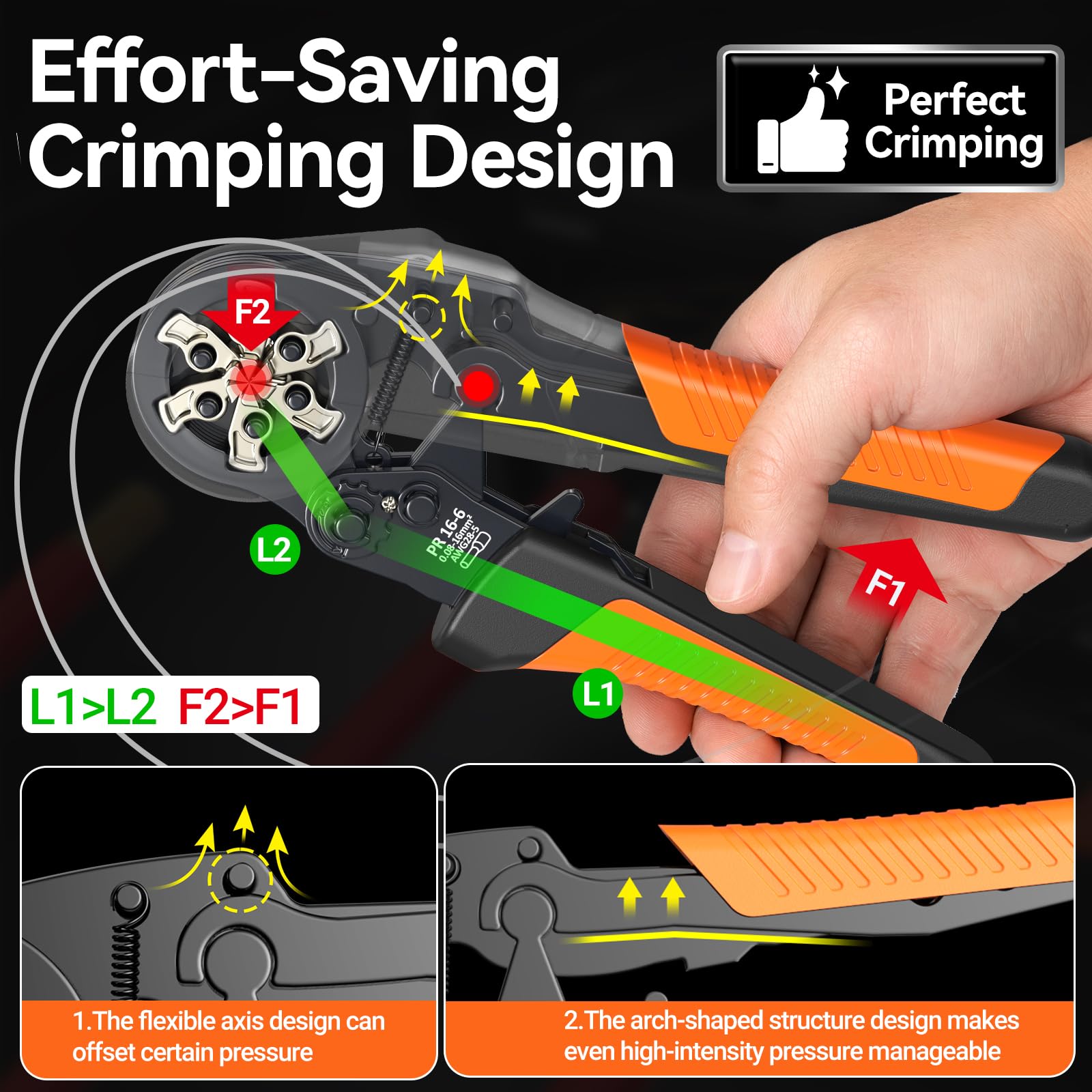 Preciva Crimpadora Terminales con 1450 Punteras Huecas y Pelacables, Alicates Crimpadora Ferrules 0,08-16 mm² Autoajustable con Carraca, Kit Terminales Electricos para Cables